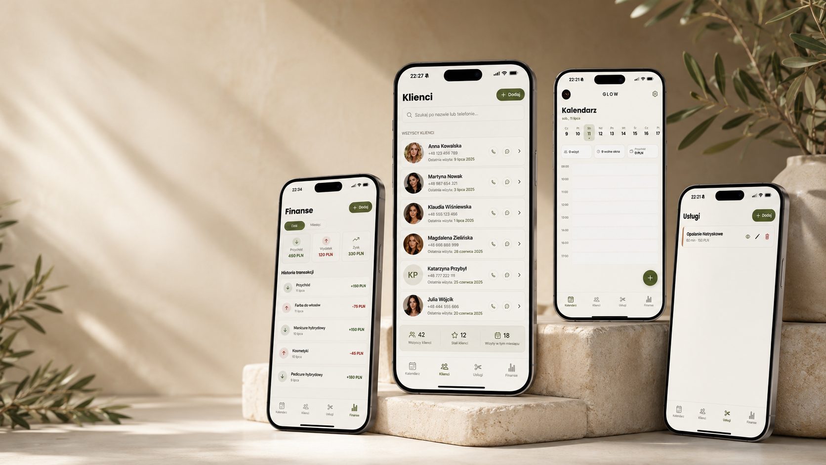 GLOW app screens